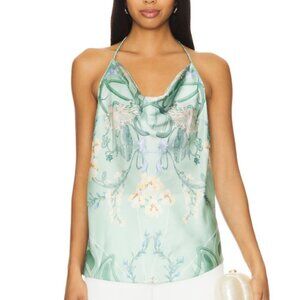 *SOLD* Camilla 'Dreaming In Dutch' Sleeveless Silk Bias Halter Top, Mint Green